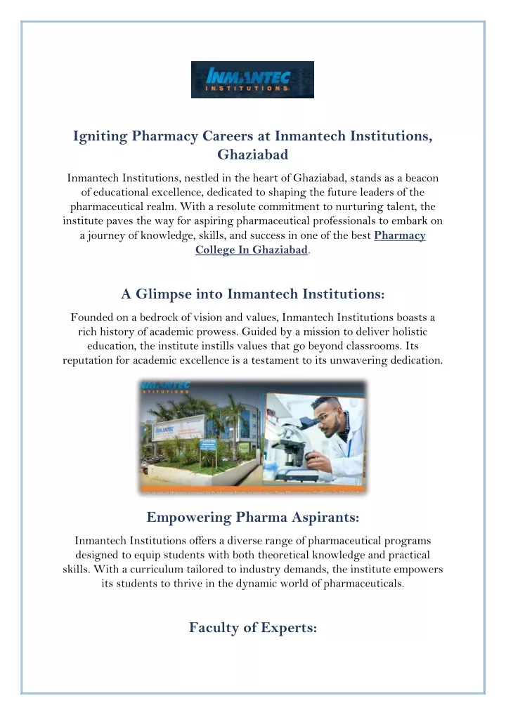 igniting pharmacy careers at inmantech