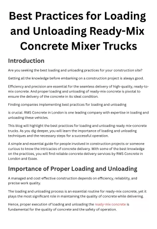 Best Practices for Loading and Unloading Ready-Mix Concrete Mixer Trucks