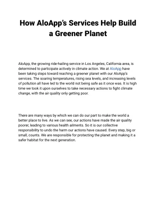 How AloApp’s Services Help Build a Greener Planet