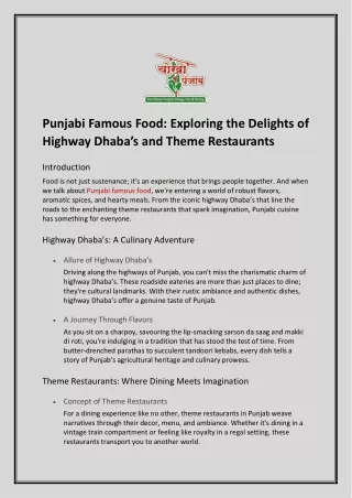 Punjabi Famous Food: Exploring the Delights of Highway Dhaba’s and Theme Restaur