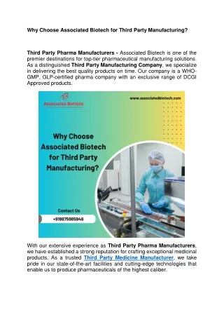 Why Choose Associated Biotech for Third Party Manufacturing