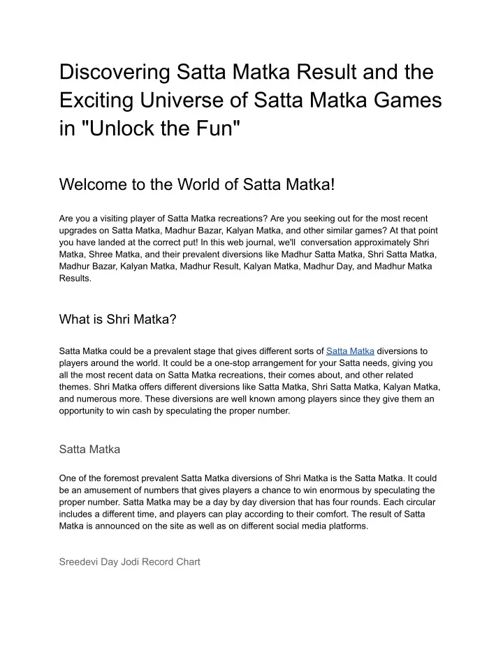 discovering satta matka result and the exciting