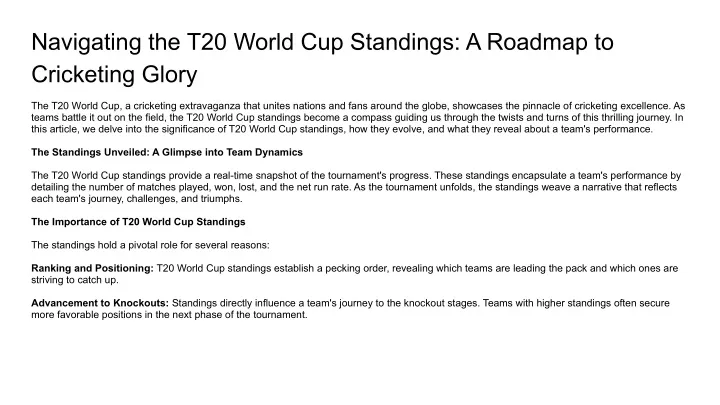 navigating the t20 world cup standings a roadmap