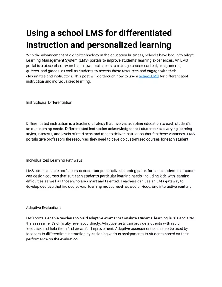 using a school lms for differentiated instruction