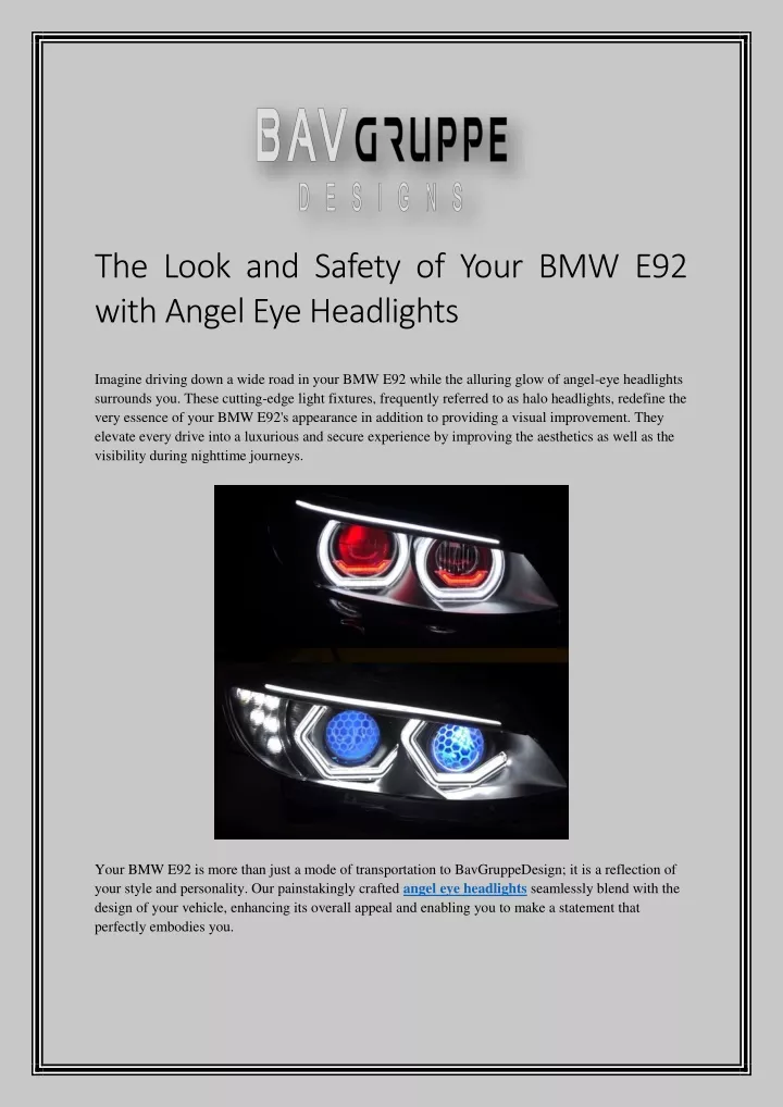 the look and safety of your bmw e92 with angel