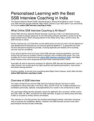 Personalised Learning with the Best SSB Interview Coaching in India