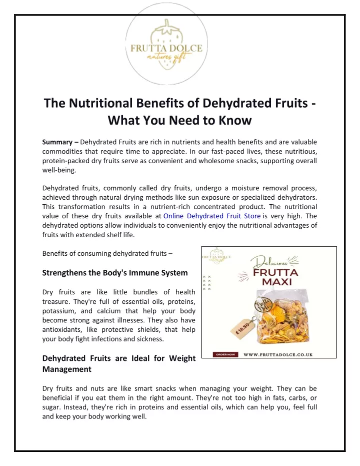 the nutritional benefits of dehydrated fruits
