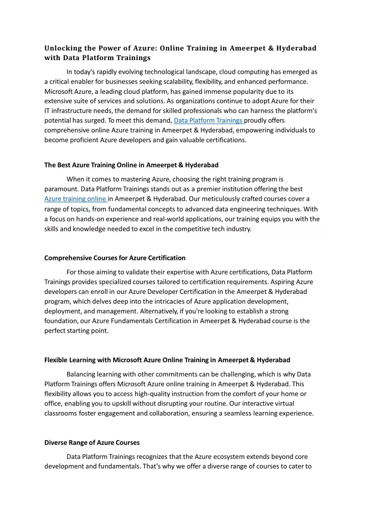 unlocking the power of azure online training