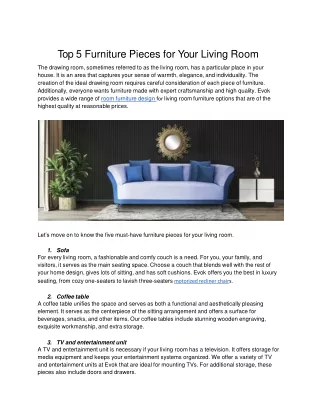 Top 5 Furniture Pieces for Your Living Room