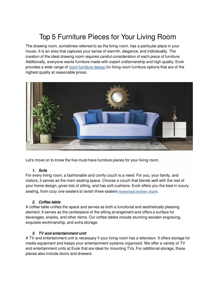 top 5 furniture pieces for your living room