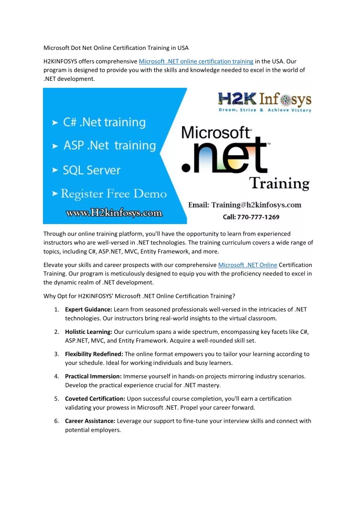 microsoft dot net online certification training