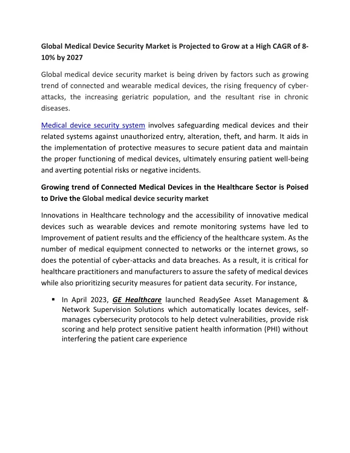 global medical device security market