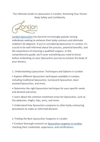 The Ultimate Guide to Liposuction in London: Achieving Your Dream Body Safely an