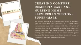Creating Comfort Dementia Care and Nursing Home Services in Weston-super-Mare