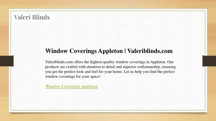 window coverings appleton valeriblinds