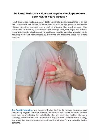 Dr Ramji Mehrotra - How can regular checkups reduce your risk of heart disease