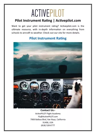 Pilot Instrument Rating | Activepilot.com