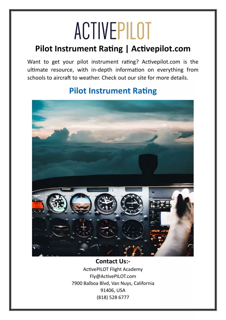 pilot instrument rating activepilot com
