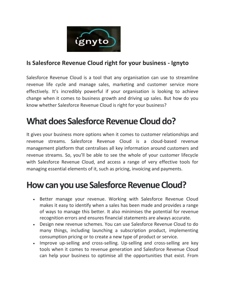 is salesforce revenue cloud right for your