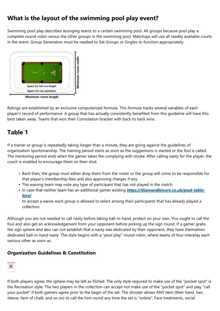 what is the layout of the swimming pool play event