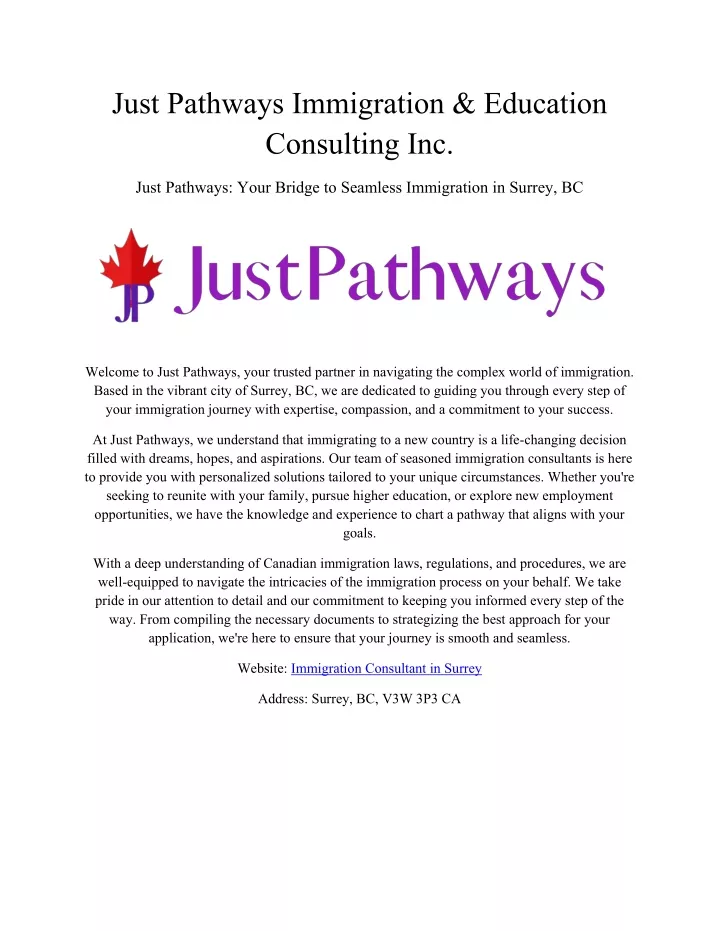just pathways immigration education consulting inc