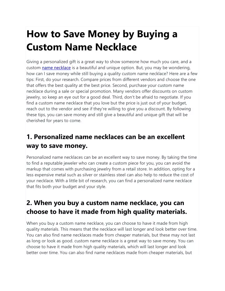 how to save money by buying a custom name necklace