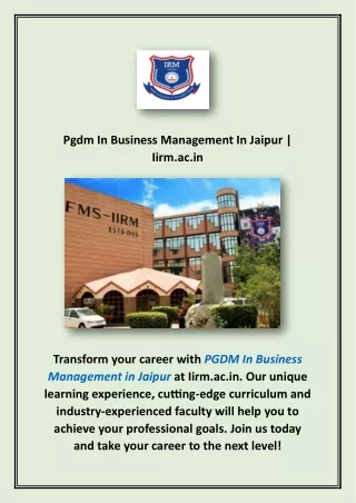 Pgdm In Business Management In Jaipur | Iirm.ac.in