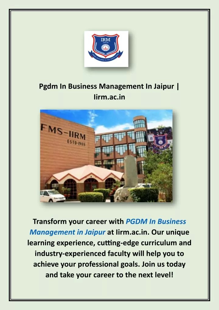 pgdm in business management in jaipur iirm ac in