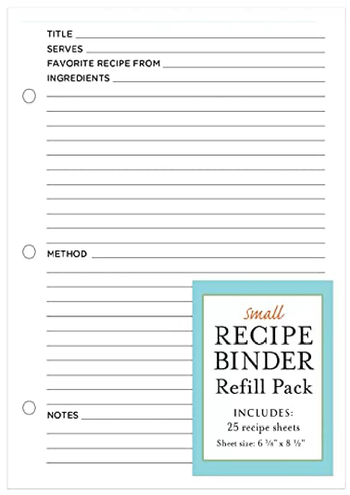 small recipe binder refill pack 25 sheets