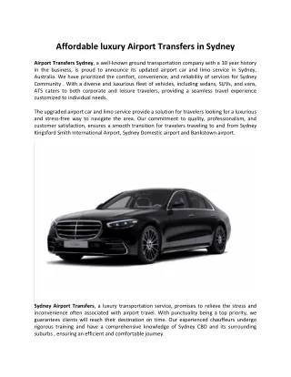 Affordable Luxury Airport Transfers Service in Sydney
