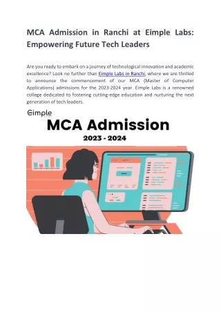 MCA Admission in Ranchi at Eimple Labs: Empowering Future Tech Leaders