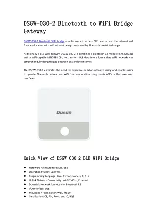 DSGW-030-2 Bluetooth to WiFi Bridge Gateway