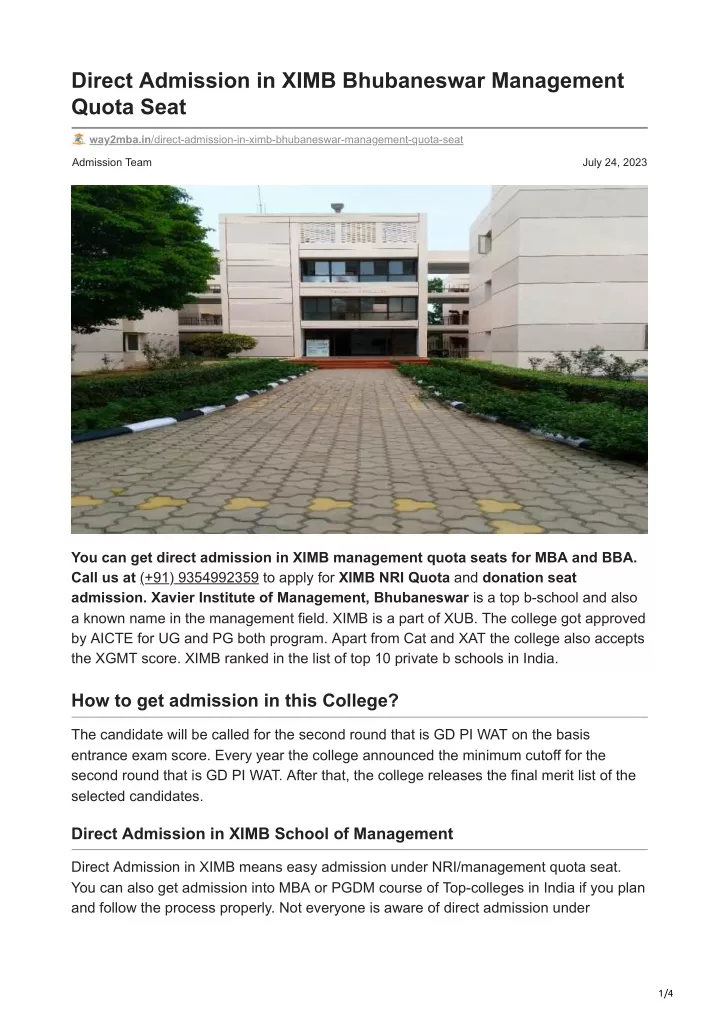 direct admission in ximb bhubaneswar management