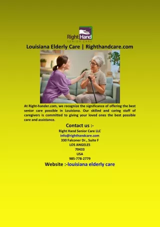 Louisiana Elderly Care  Righthandcare com