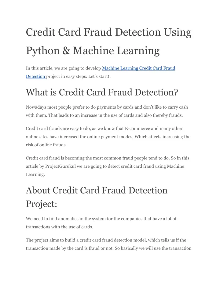 PPT - Credit Card Fraud Detection Using Python & Machine Learning ...