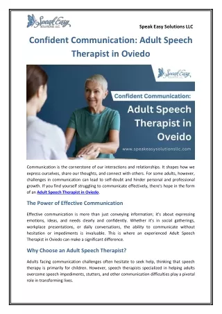 Confident Communication Adult Speech Therapist in Oviedo