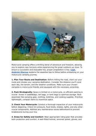 Capt. Ambrish Sharma | Tips to Follow Before You Go Motorcycle Camping