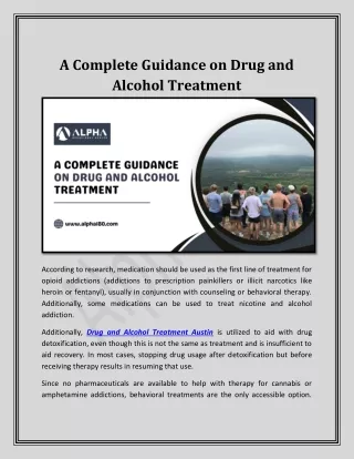 A Complete Guidance on Drug and Alcohol Treatment