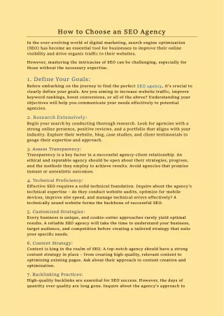 how to choose an seo agency