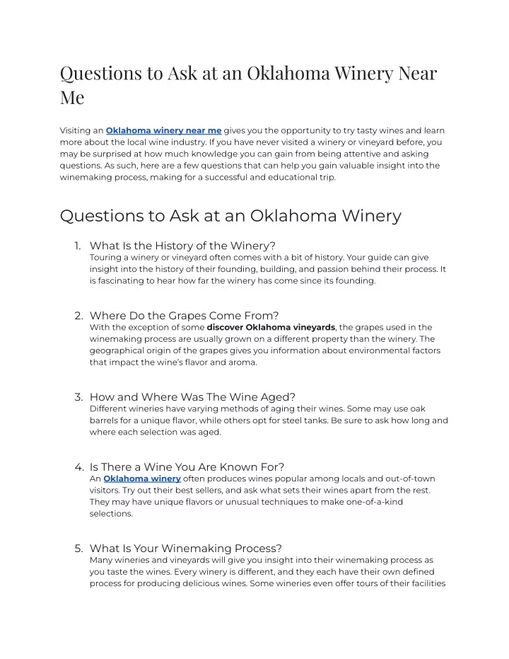 questions to ask at an oklahoma winery near me