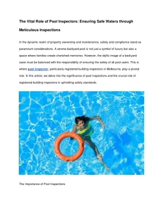 The Vital Role of Pool Inspectors: Ensuring Safe Waters through Meticulous Inspe