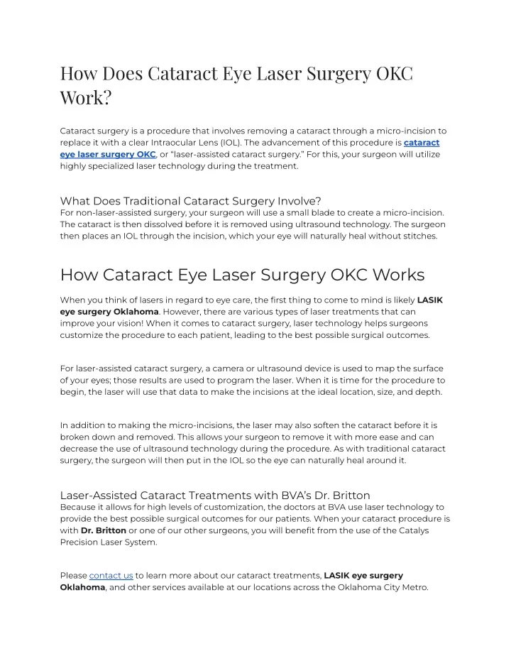 how does cataract eye laser surgery okc work