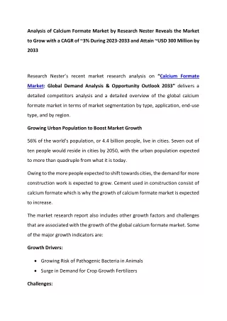 analysis of calcium formate market by research