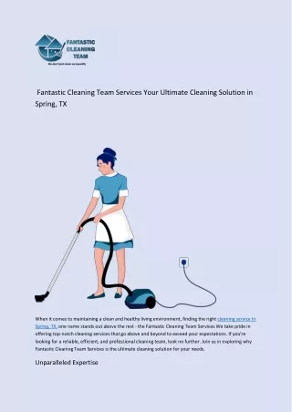 Fantastic Cleaning Team Services Your Ultimate Cleaning Solution in Springtx