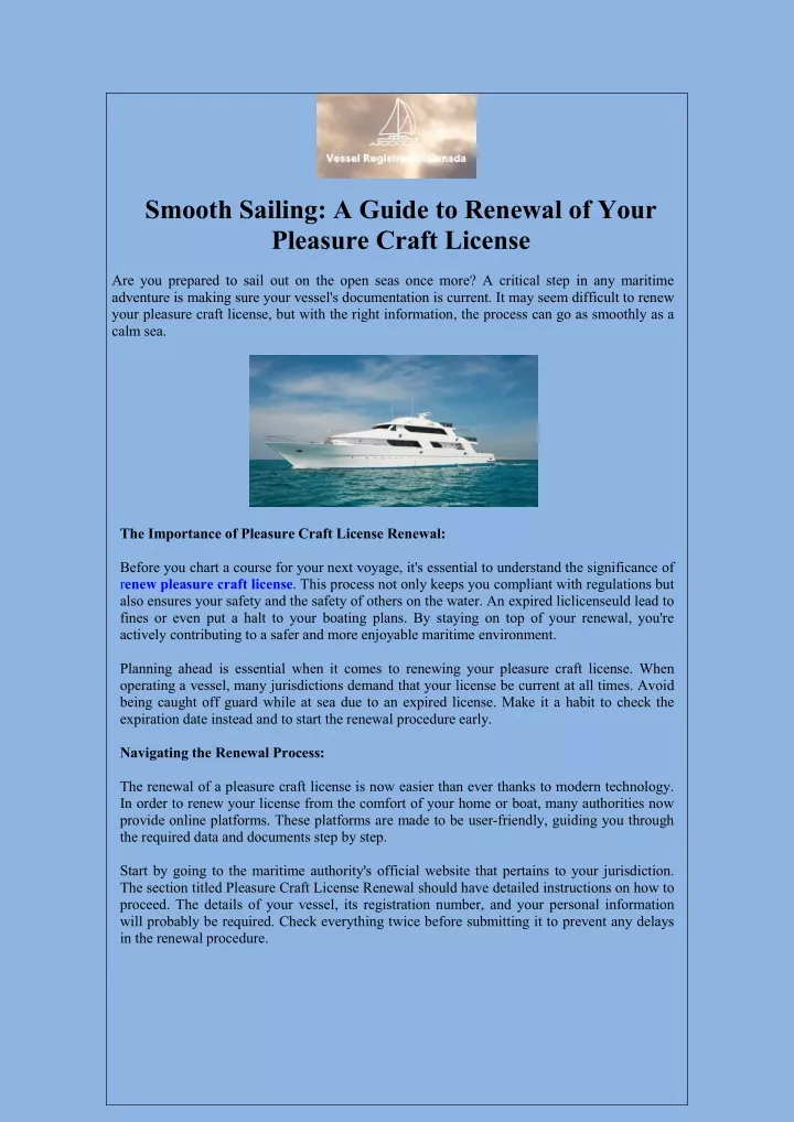 smooth sailing a guide to renewal of your