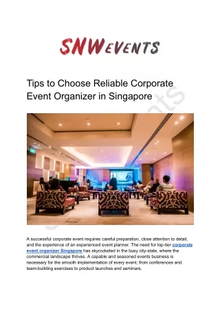 Tips to Choose Reliable Corporate Event Organizer in Singapore