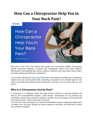 How Chiropractors Can Help You In Your Back Pain?
