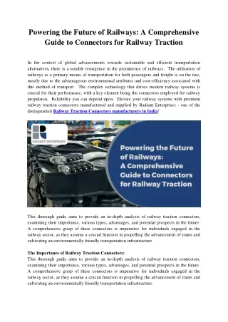 Powering the Future of Railways_ A Comprehensive Guide to Connectors for Railway Traction