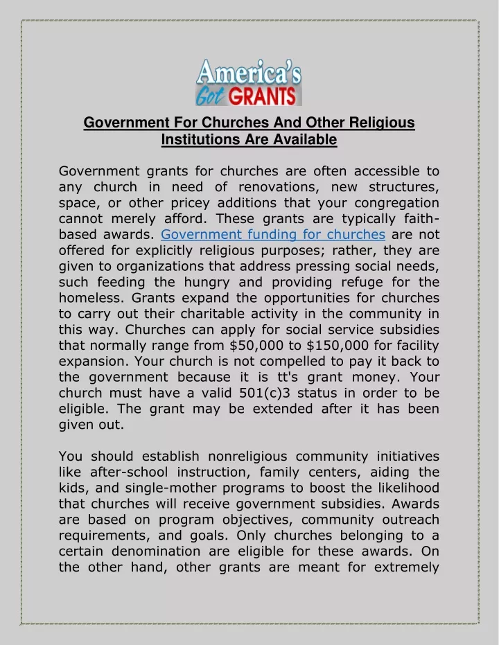 government for churches and other religious