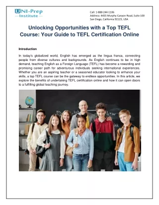 TEFL Certification Online | Uni-Prep Institute